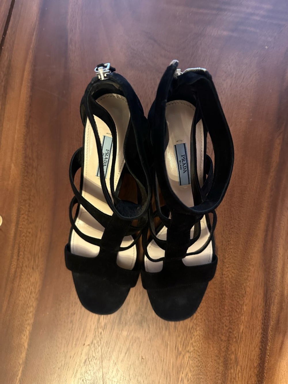 PRADA Black Suede Block Heel Cage Sandal, 85mm - Picture 8 of 8